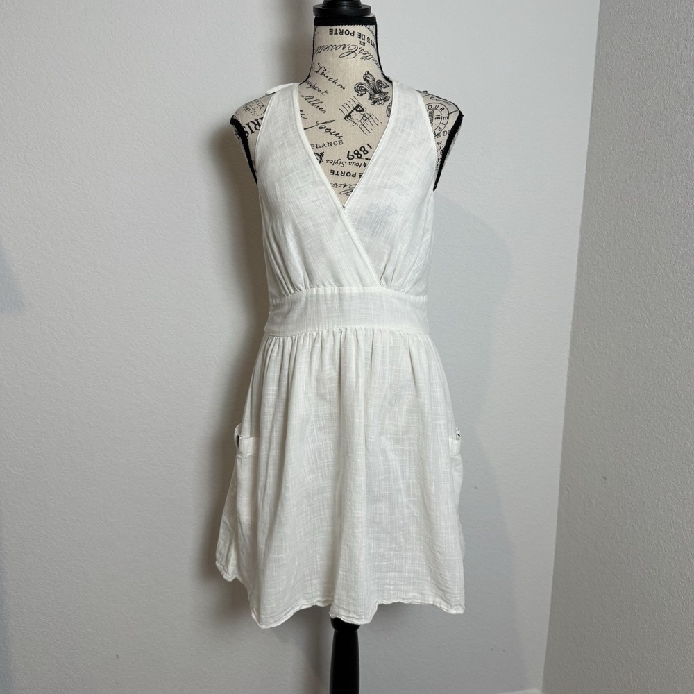 American Eagle Womens White Medium Dress Cotton Vneck Tie Back‎ Y2k Beach